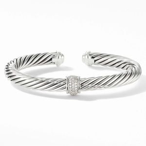 Cable Classic Bracelet in Sterling Silver with Pavé Diamond Station